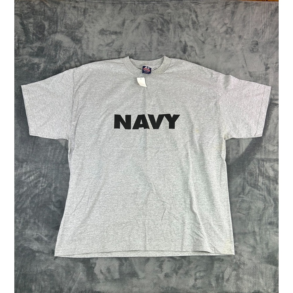 VTG Navy‎ Military Graphic T-Shirt 2XL AA Super Weight USA Fabric Gray Grunge